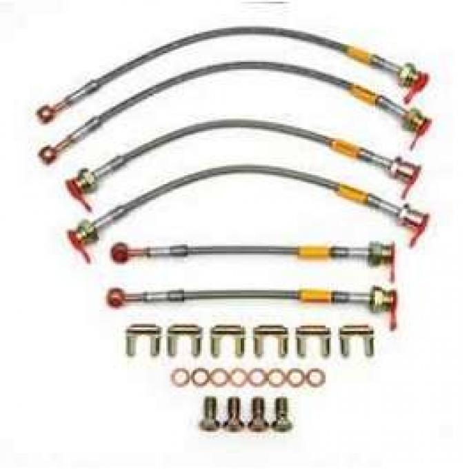 Camaro Braided Disc Brake Hose Kit, Stainless Steel, With Traction Control, Goodridge, 1998-2002