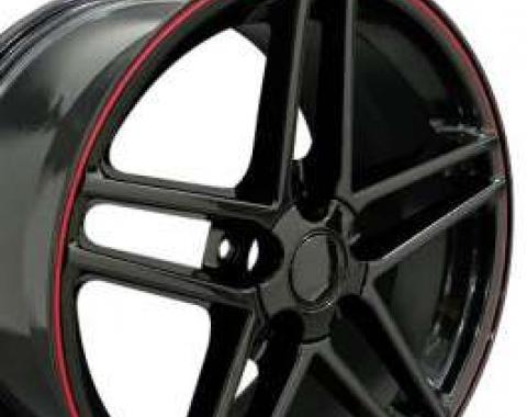 Camaro 17 X 9.5 C6 Z06 Reproduction Wheel, Black With Red Banding, 1993-2002