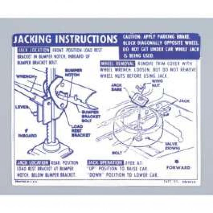 Camaro Jacking Instructions Decal, Trunk, Convertible, 1969