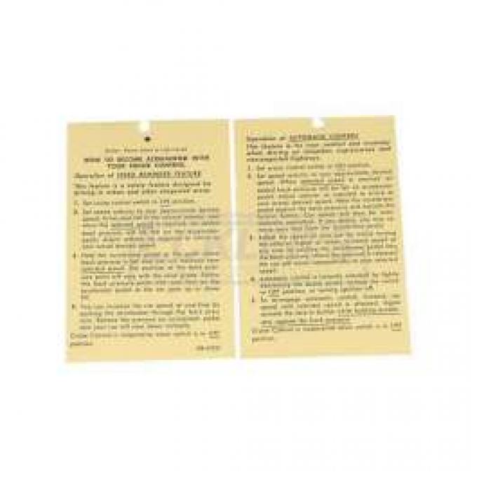 Camaro Cruise Control Instructions Tag, 1970-1974