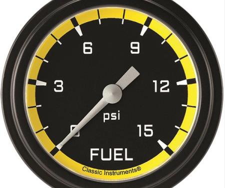 Classic Instruments Autocross Yellow 2 5/8" Fuel Pressure Gauge, 15 Psi AX345YBLF