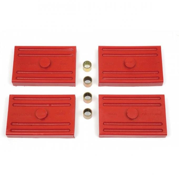 Firebird Multi-Leaf Spring Mounting Pad Set, Red, Polyurethane, Prothane, 1968-1969