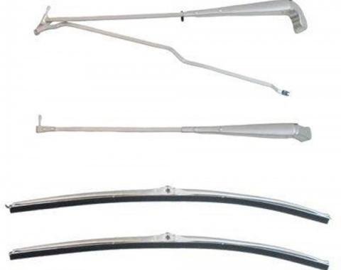 Camaro Windshield Wiper Arms & Blades, Brushed Finish, Hidden Wipers 1970-1981