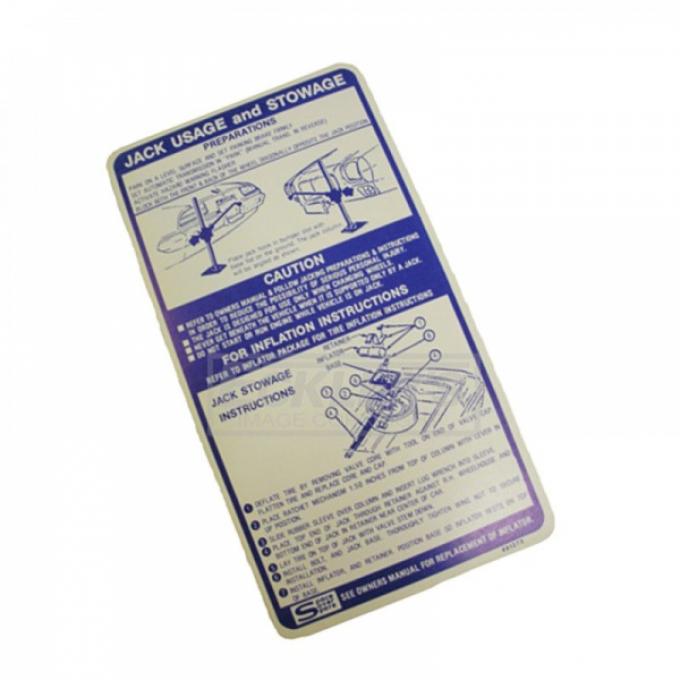 Firebird Jack Instruction Decal With Space Saver 1971-1974