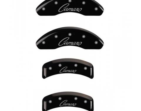 Camaro Caliper Covers, Black, V6, Front & Rear Camaro Classic Cursive Logo, 2010-2013