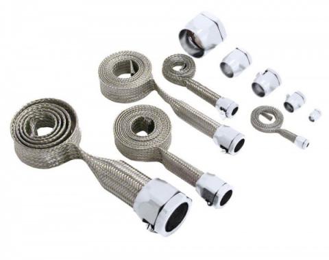 Camaro Hose Cover Kit, Stainless Steel, Braided, Universal, With Chrome Clamps, 1967-2002
