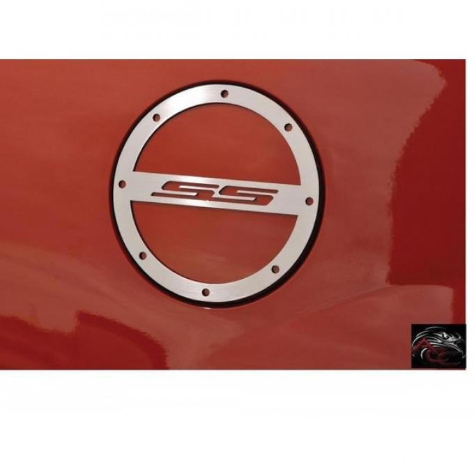 American Car Craft, Gas Door Cap Cover "SS" Logo Brushed Stainless Steel| 102009 Camaro 2010-2013
