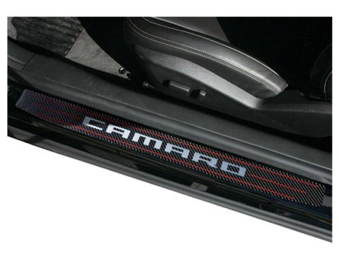 Camaro Door Sill Plates, Camaro Script, Carbon Fiber, 2010-2014