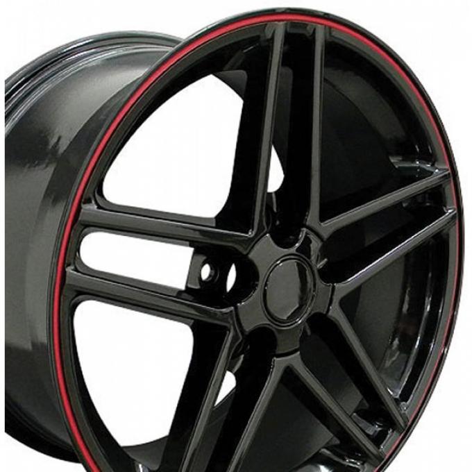 Firebird 18 X 10.5 C6 Z06 Reproduction Wheel, Black With Red Banding, 1993-2002