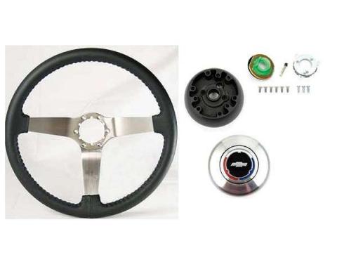 Camaro Steering Wheel Kit, Black Leather, With Brushed 3-Spoke Design, Non Tilt, 1969-1989