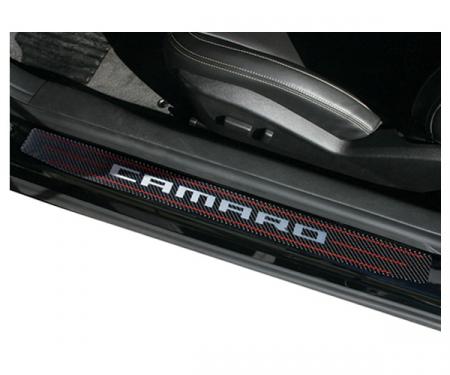 Camaro Door Sill Plates, Camaro Script, Carbon Fiber, 2010-2014
