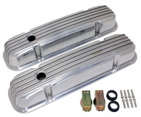 Firebird Valve Covers, Polished Aluminum, Finned, With Holes, For 301-455 Engines, 1967-1979