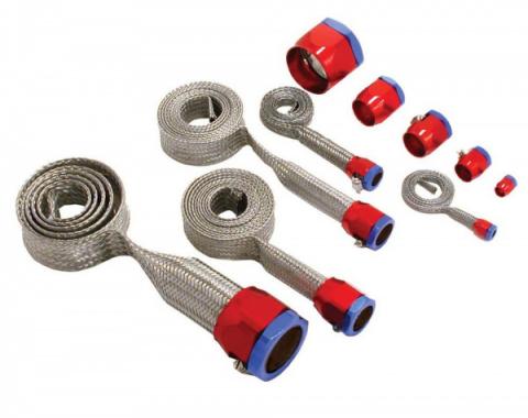 Camaro Hose Cover Kit, Universal, Stainless Steel, With Red/Blue Clamps,1967-2013