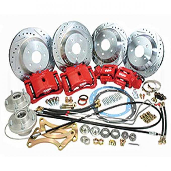 Camaro Complete Front And Rear Big Brake Kit, For Stock Spindles, Red Calipers, 1968-1969