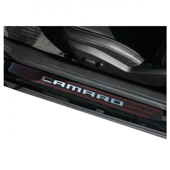 Camaro Door Sill Plates, Camaro Script, Carbon Fiber, 2010-2014