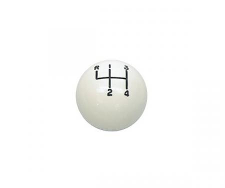 Firebird Shifter Knob, Manual Transmission, White Ball, 5/16"Thread, 4-Speed Shift Pattern, For Cars With Muncie Shifter, 1967-1968