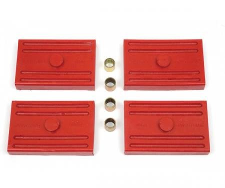 Firebird Multi-Leaf Spring Mounting Pad Set, Red, Polyurethane, Prothane, 1968-1969