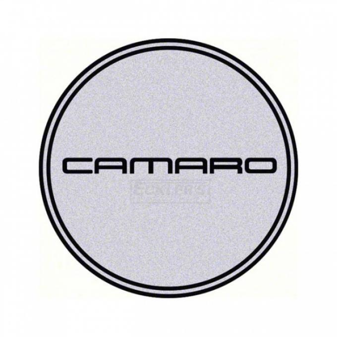 Camaro Wheel Center Cap Emblem, Black Logo, Silver Background, 1967-2002