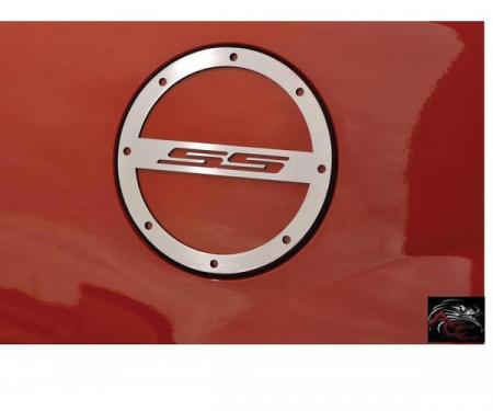 American Car Craft, Gas Door Cap Cover "SS" Logo Brushed Stainless Steel| 102009 Camaro 2010-2013