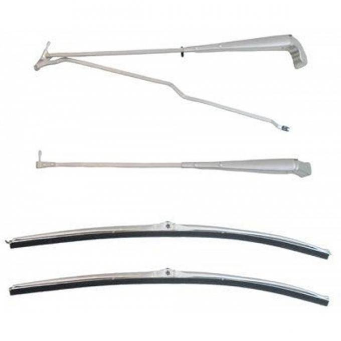 Camaro Windshield Wiper Arms & Blades, Brushed Finish, Hidden Wipers 1970-1981