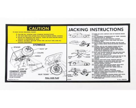 Camaro Jacking Instructions Decal, 1981