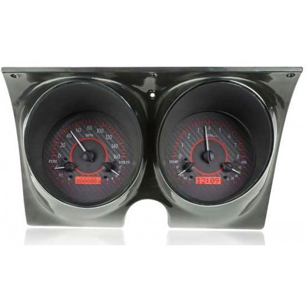 Camaro Analog Dash Gauges, Dakota Digital, Carbon Fiber With Red