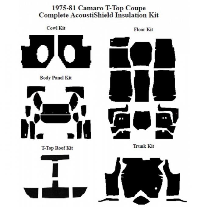 Camaro Insulation, QuietRide, AcoustiShield, Complete Kit, Coupe, T-Top, 1975-1981