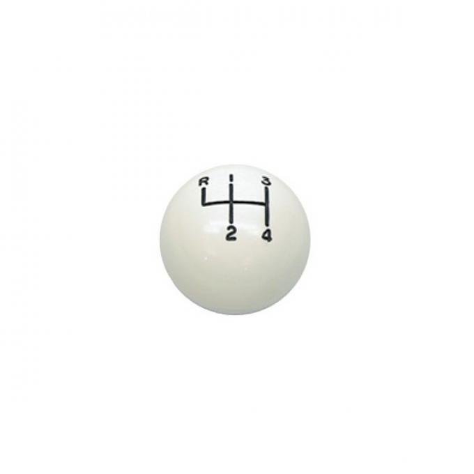 Firebird Shifter Knob, Manual Transmission, White Ball, 5/16"Thread, 4-Speed Shift Pattern, For Cars With Muncie Shifter, 1967-1968