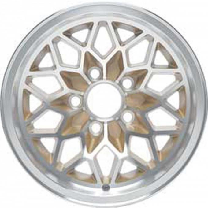 Firebird Wheel, Snowflake, Gold, 15" x 8", 4.25" Backspace,1978-1981