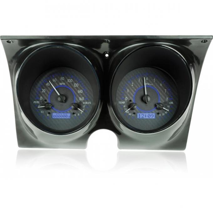 Firebird Analog Dash Gauges, Dakota Digital, Carbon Fiber With Blue Display, 1967-1968