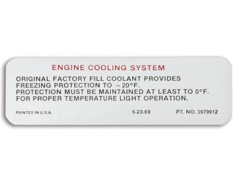 Camaro Cooling System Warning Decal, 1970-1971