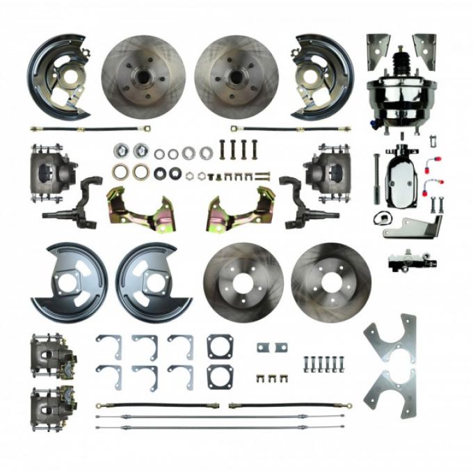 Camaro 4-Wheel Power Disc Brake Conversion Kit With 8" Chrome Booster, Non-Staggered Rear Shocks, 1967-1969