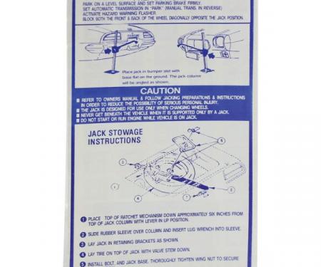 Firebird Jack Installation Instruction Decal, Regular Spare, 1971-1974