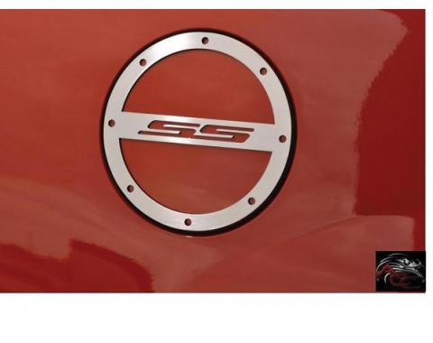 American Car Craft, Gas Door Cap Cover "SS" Logo Brushed Stainless Steel| 102009 Camaro 2010-2013