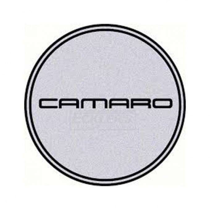 Camaro Wheel Center Cap Emblem, Black Logo, Silver Background, 1967-2002