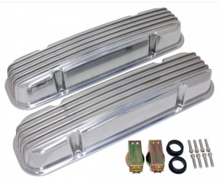 Firebird Valve Covers, Polished Aluminum, Finned, For 301-455 Engines, Without Holes, 1967-1979