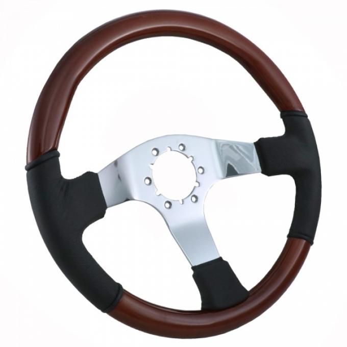 1968-1982 Chevrolet Corvette Steering Wheel - Black Leather & Mahogany W/Chrome Spokes