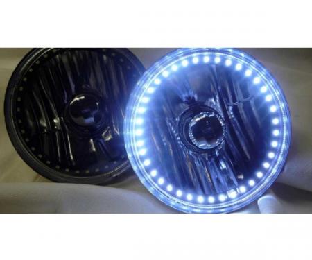 Firebird Headlight, 7 Inch Round Blackout With Single Color White LED Halo, 1970-1976