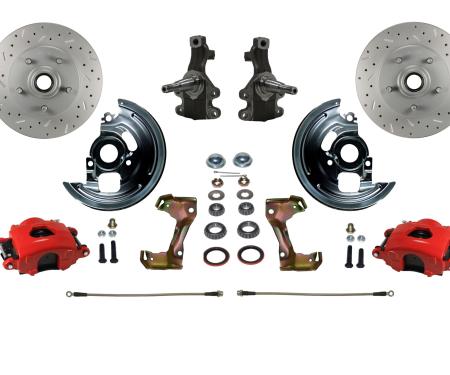 Leed Brakes Spindle Kit with 2" Drop Spindles Drilled Rotors and Powder Coated Calipers RFC1003SMX