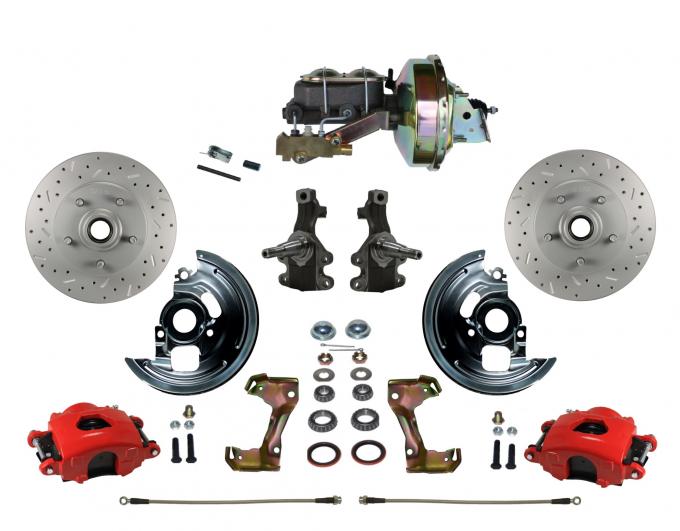 Leed Brakes Power Kit with 2" Drop Spindles Drilled Rotors and Red Powder Coated Calipers RFC1003-E1A3X