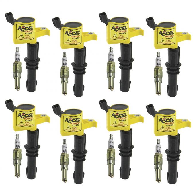 Accel Ignition Upgrade Kit- 2004-2008 Ford 4.6L/5.4L/6.8L 3-Valve Egines, Yellow, 8-Pack 811433