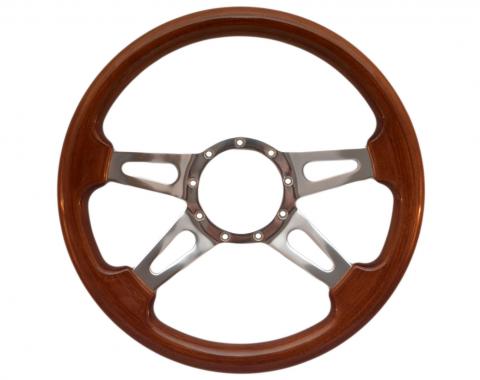 Volante S9 Premium Steering Wheel, with Slotted Polished Aluminum Spokes & Walnut Grip