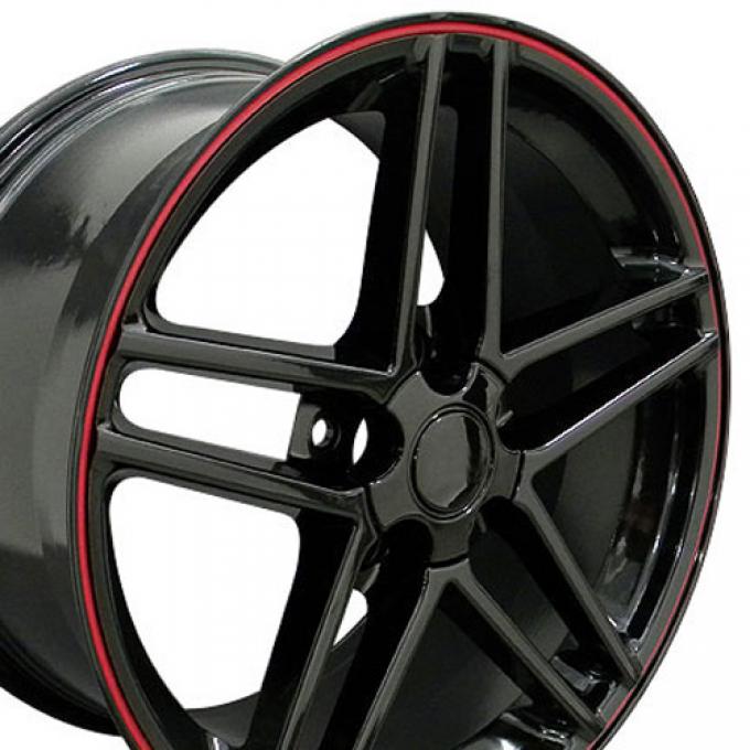 Black Rims with Red Stripe fit Corvette (C6 Z06 style) 18x10.5