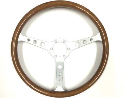 Volante S6 Classic Steering Wheel, with 3 Hole Brushed Spokes & Wood Grip