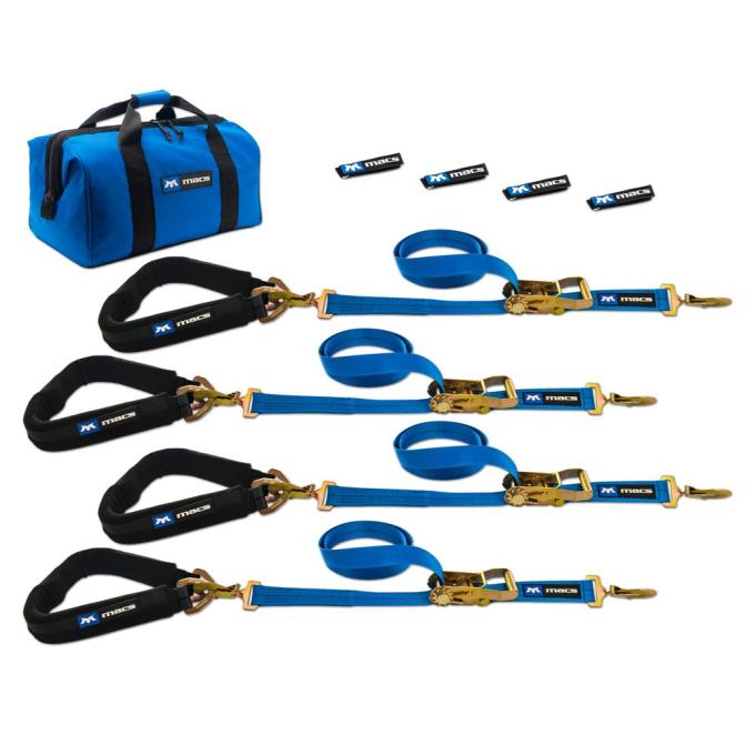 Race Ramps 2 x 6 Pro Pack Premium Tie-Down Strap Kit with 40 Axle Strap, Sewn Fixed Ends - Blue 512646