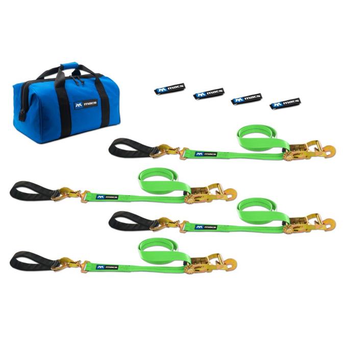 Race Ramps 2 x 10 Ultra Pack Tie-Down Straps with Detachable Axle Straps, Direct Hook Ends - Lime Green 515219