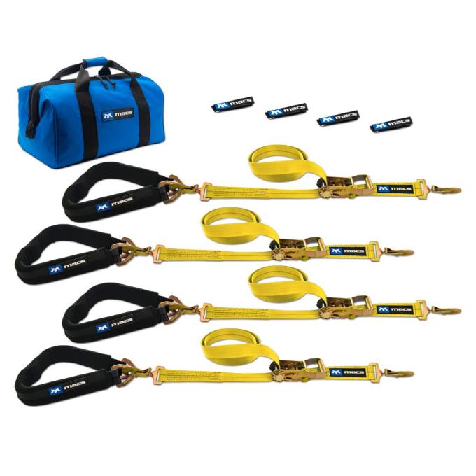 Race Ramps 2 x 8 Pro Pack Premium Tie-Down Strap Kit with 40 Axle Strap, Sewn Fixed Ends - Yellow 514648