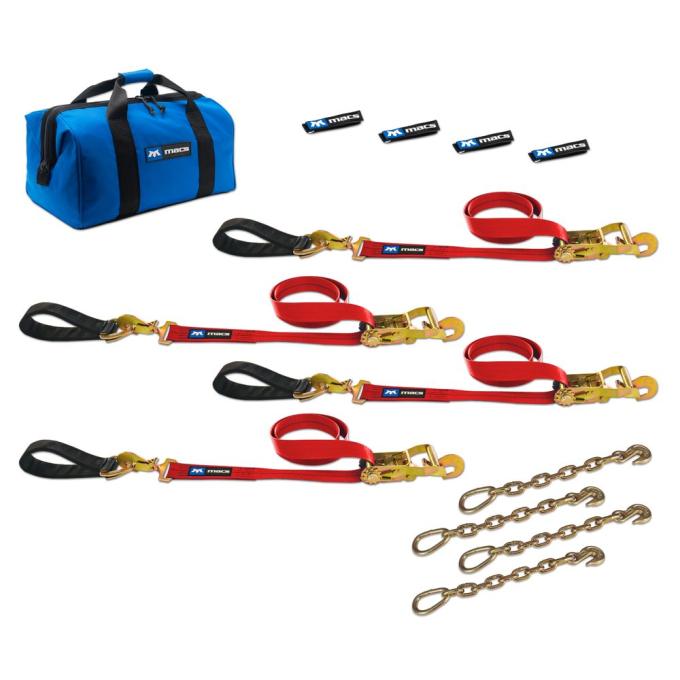 Race Ramps 2 x 6 Ultra Pack Tie-Down Straps with Detachable Axle Straps, Direct Hook Ends & Chain Extensions - Red 513226