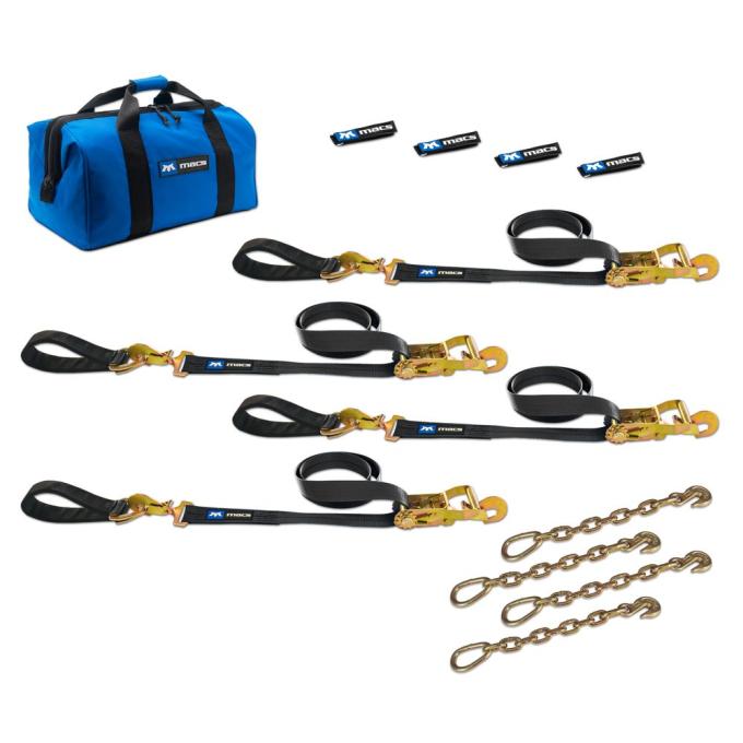 Race Ramps 2 x 6 Ultra Pack Tie-Down Straps with Detachable Axle Straps, Direct Hook Ends & Chain Extensions - Black 511226