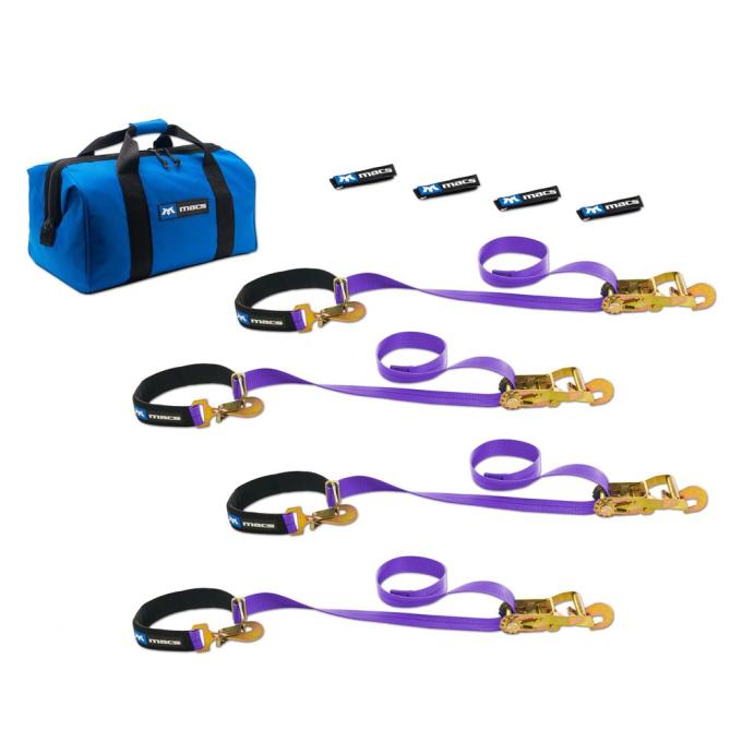 Race Ramps 2 x 6 Super Pack Tie-Down Strap Kit with Integrated Axle Straps, Direct Hook Ends - Purple 516116